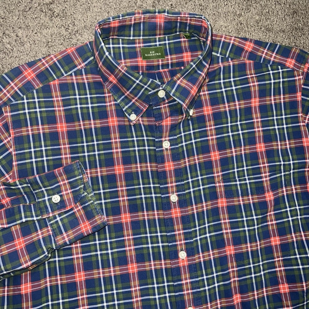 Sid Mashburn Button Up Shirt Men's Large Blue Red Plaid Long Sleeve Comfort